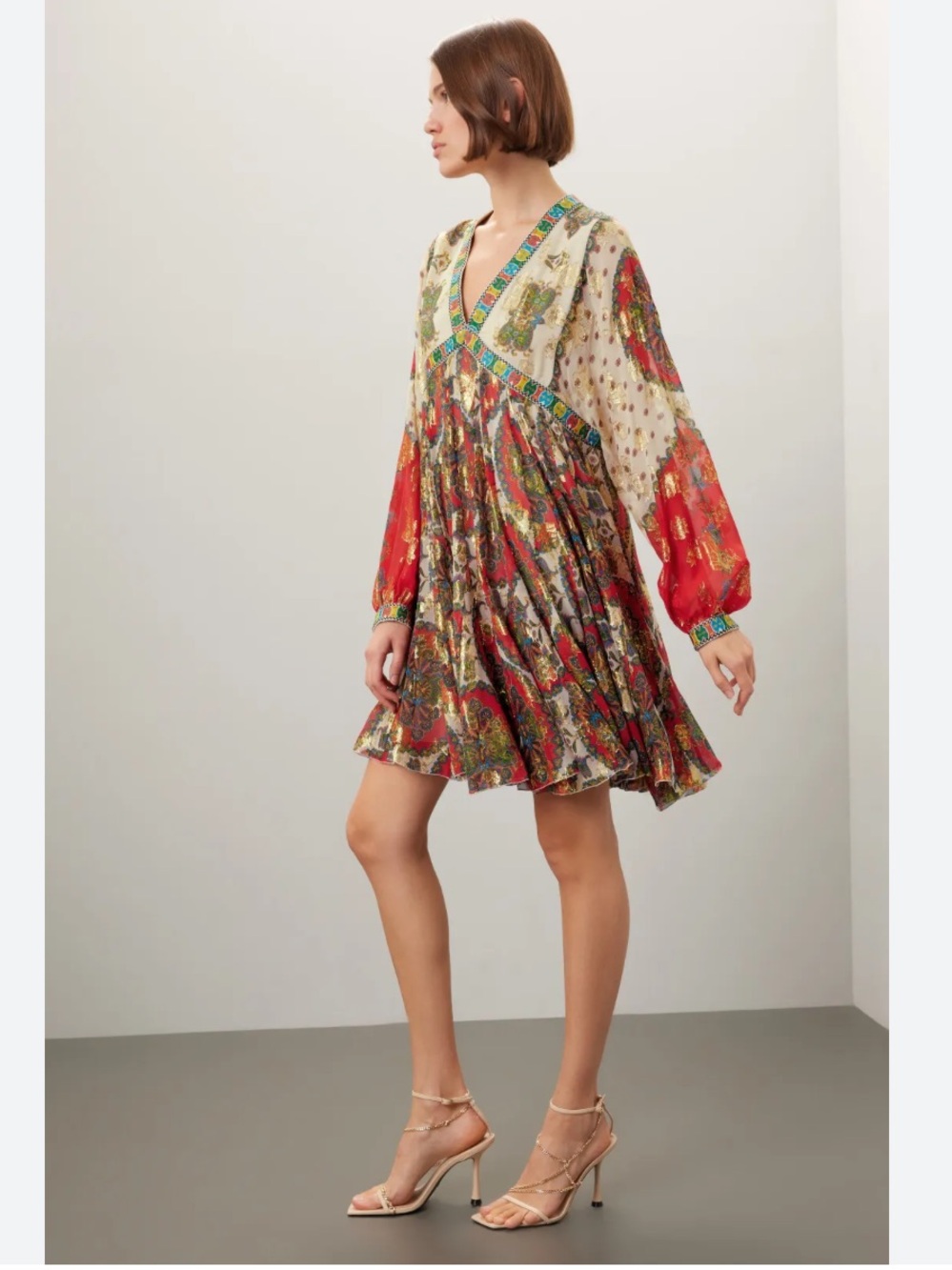 ETRO Abito Irima Silk Metallic Mini Boho Dress - Picture 3 of 13